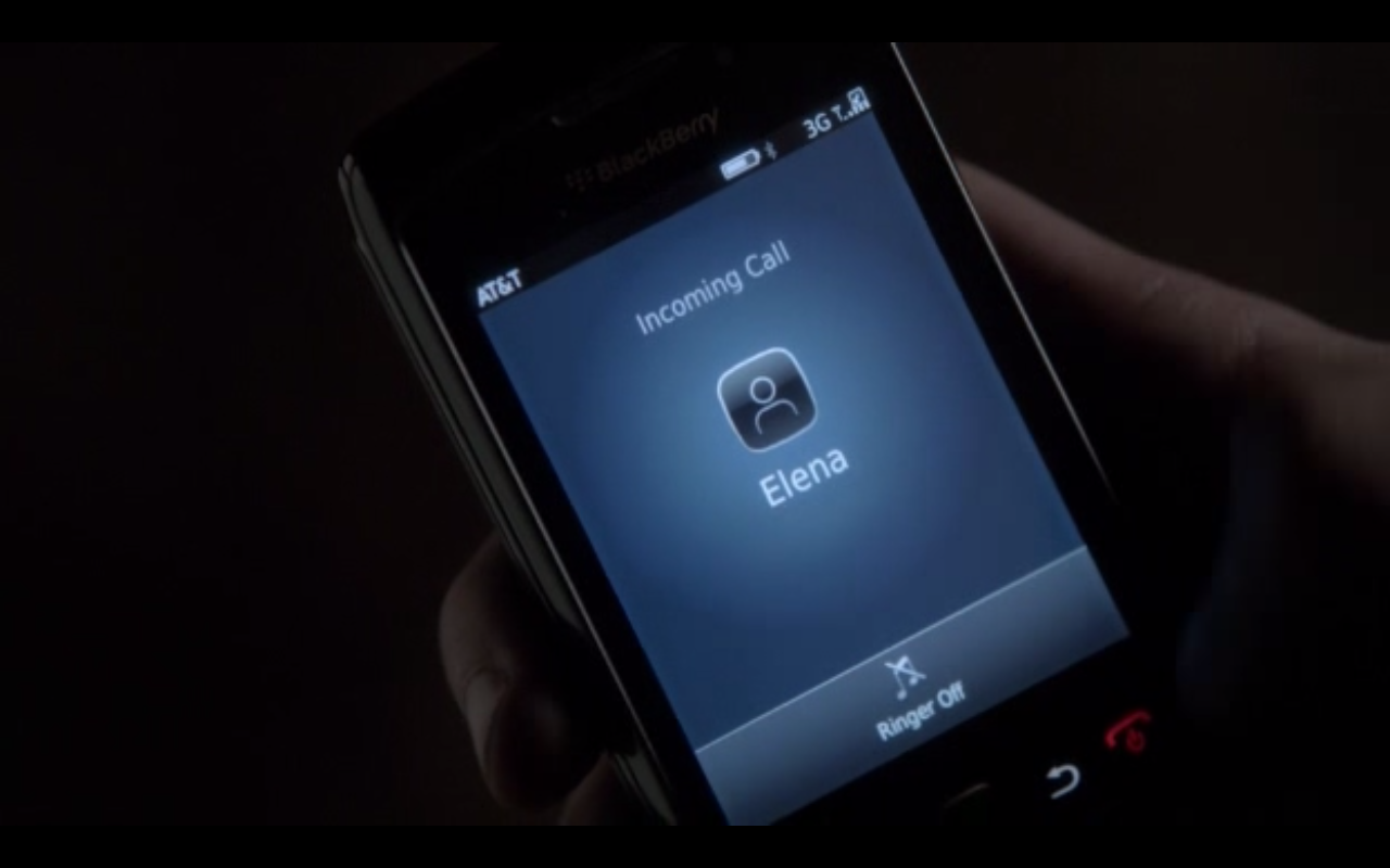 Damon Salvatore Has the ATT Blackberry Torch 9800 smartphone on The Vampire Diaries Season 3 Episode 13 Bringing Out The Dead