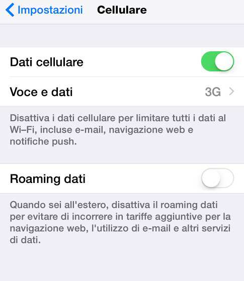 disattivare dati cellulare